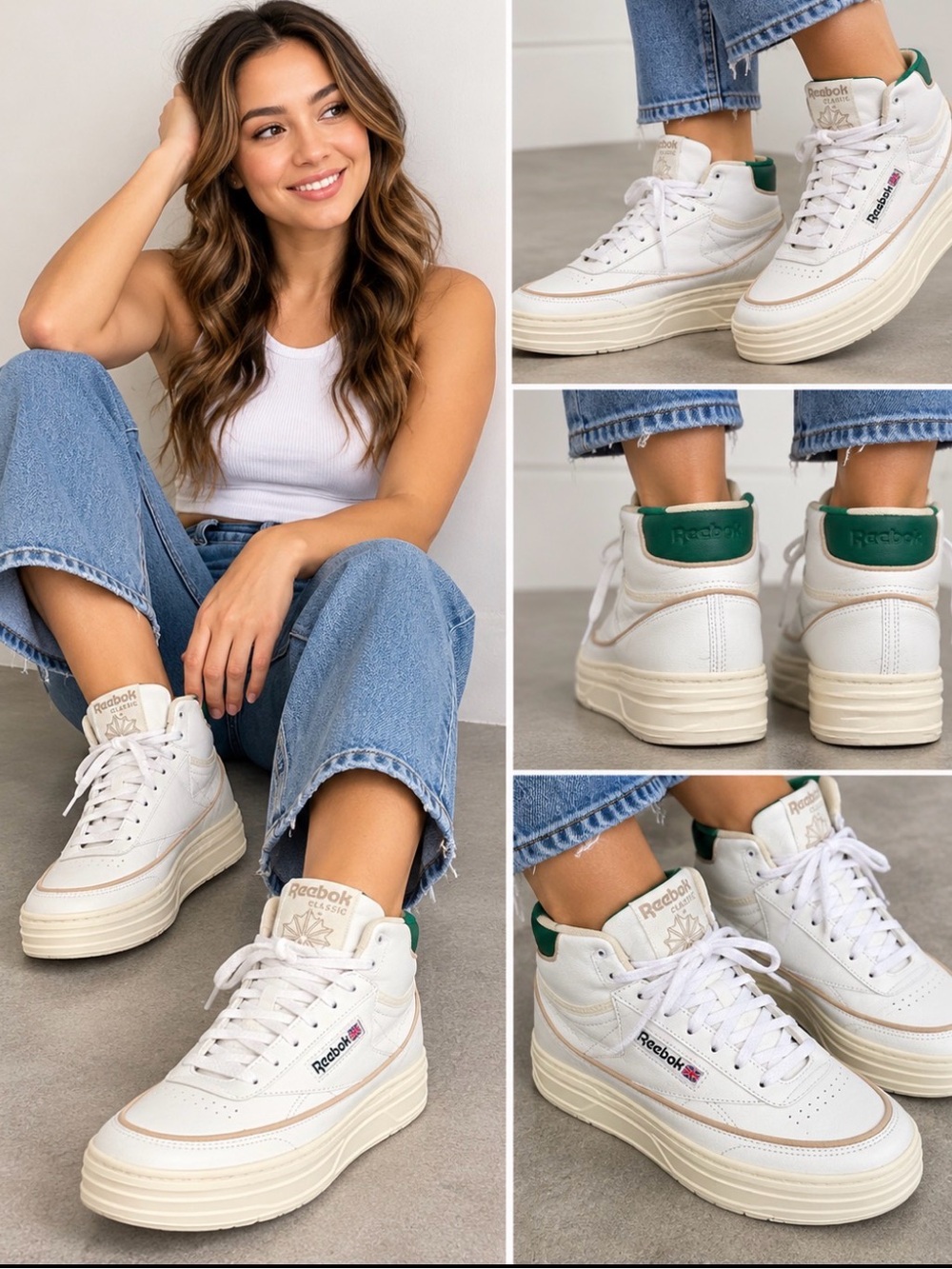 Reebok Club C Geo Mid Women’s Size 10 White Green Platform High Top Sneakers